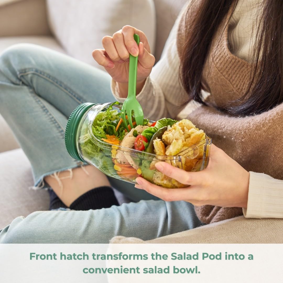 🔥Salad Pod – Leakproof Mason Jar Style Salad Container with Side Hatch Bowl Design