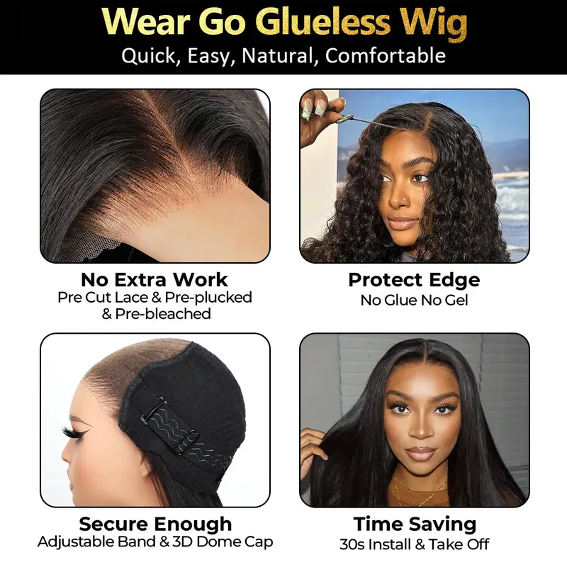 UP TO 70%OFF🔥Pre-Cut Lace Kinky Straight 360 Full Lace Frontal Glueless Wig With Invisi Drawstring Pre Plucked Human Hair Wig