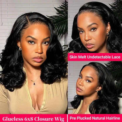 🔥Final 3 Hours: 80%OFF🔥 Density Side Part Glueless LayerCut Wig 6x8 Lace Closure Wig Body Wave Pre Cut Pre Bleached Ready Go Wigs