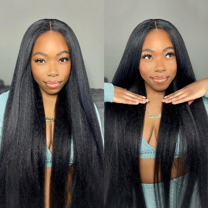 OQHAIR Kinky Straight Hair Wear Go Glueless Wigs 7x5 HD Lace Pre Cut Lace Closure Wigs