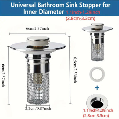 ⚡️Limited Time Offer: 💥HZA™ Universal Pop-Up Sink Drain Filter – Stainless Steel Anti-Clog Design