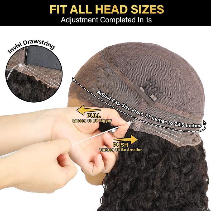 UP TO 70%OFF🔥Pre-Cut Lace Kinky Straight 360 Full Lace Frontal Glueless Wig With Invisi Drawstring Pre Plucked Human Hair Wig