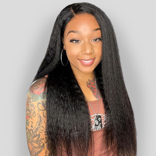 OQHAIR Kinky Straight Hair Wear Go Glueless Wigs 7x5 HD Lace Pre Cut Lace Closure Wigs